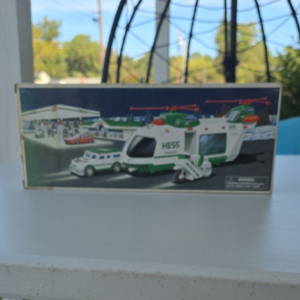 Hess Green and White Toy Helicopter with Rescue Vehicle